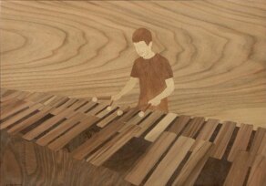 Réalisation : le musicien au marimba en marqueterie