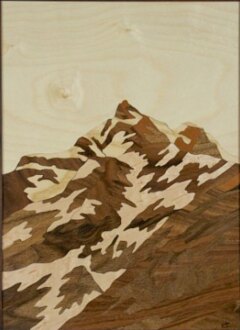 Sommet enneigé, marqueterie réalisée sur commande